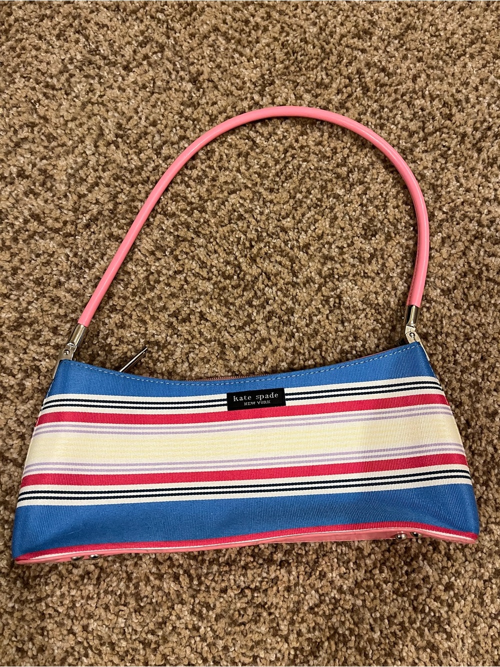 vintage Y2K kate spade Blue, Pink and Cream Striped Shoulder Bag